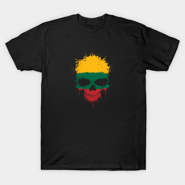 Chaotic Lithuanian Flag Splatter Skull T-Shirt by jeffbartels